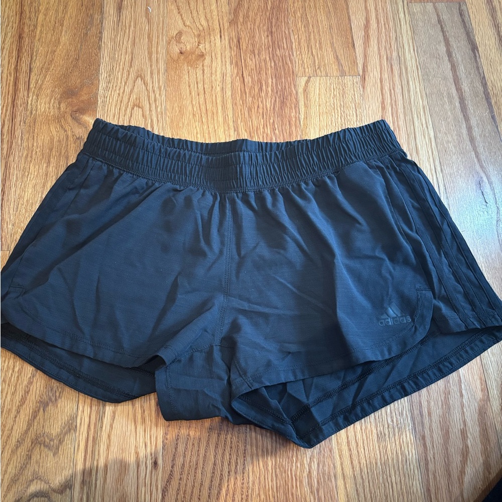 Adidas Women's Black Running Shorts with Black Stripes - Size Medium